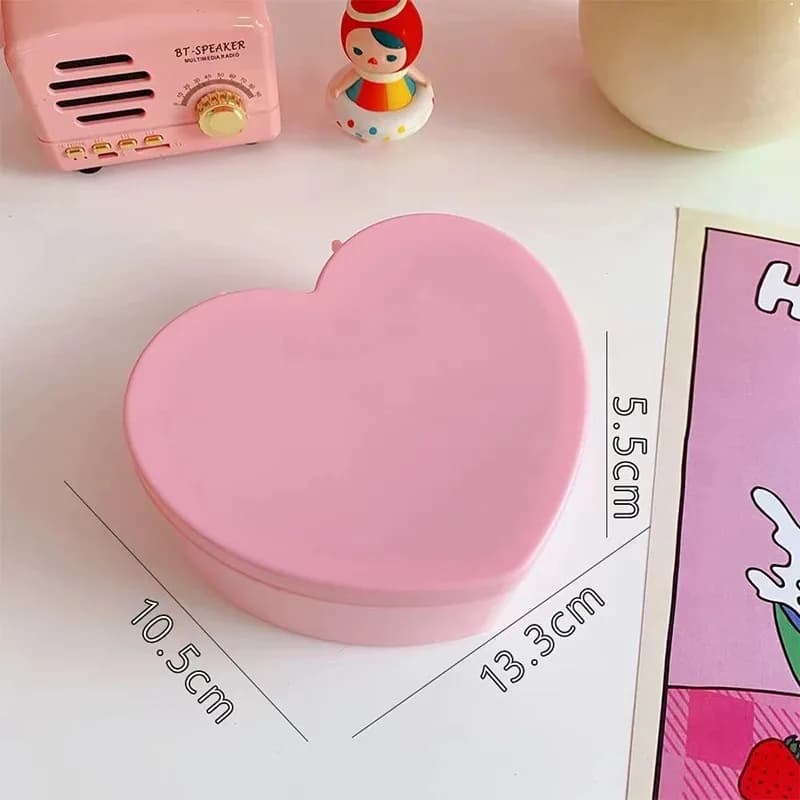 Boîte de rangement pour bijoux en forme de cœur pour filles avec miroir, en plastique rose et blanc,