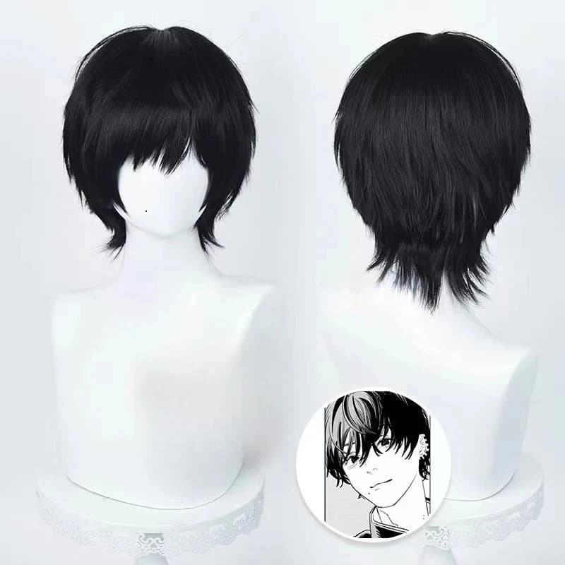 Perruque de Cosplay Anime Yoshida Hirofumi, perruque courte noire de 35cm, cheveux synthétiques rési