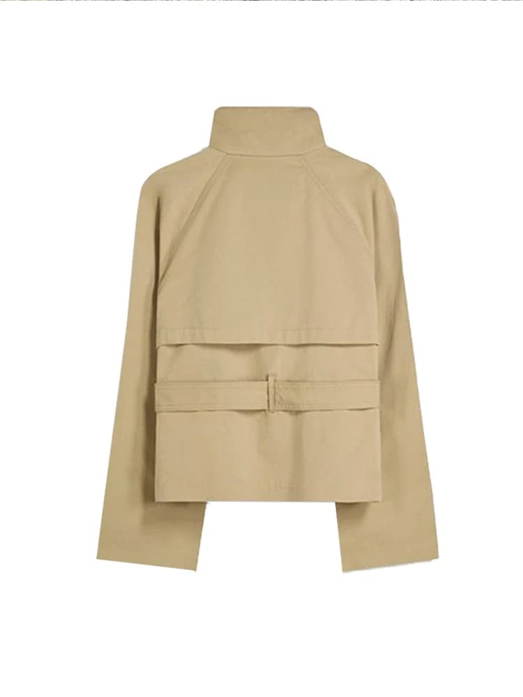 Manteau Trench Élégant pour Femme à Lacets, Manches Longues, Double Boutonnage, Col Montant, Veste K
