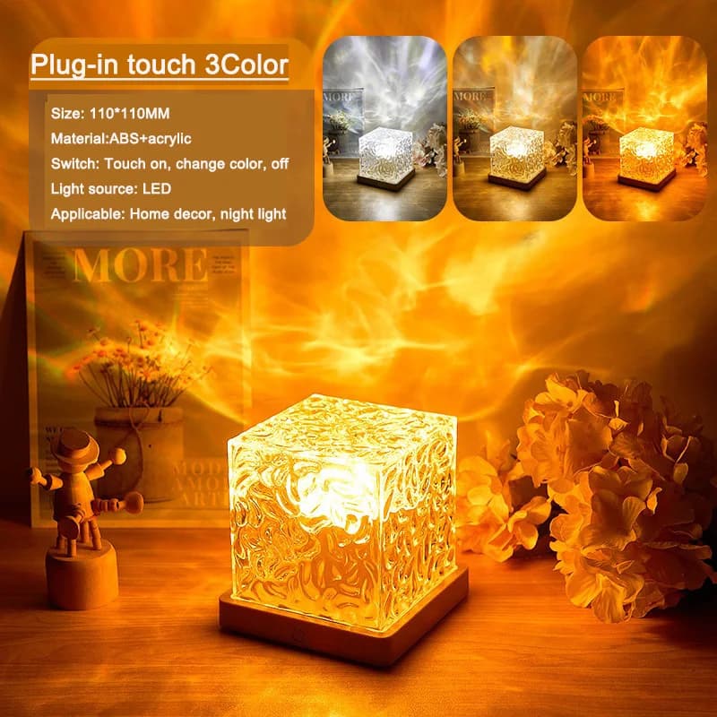 LED rotatif ondulation de l'eau veilleuses RGB couleurs changeantes spectacle Cube lampe de Table en
