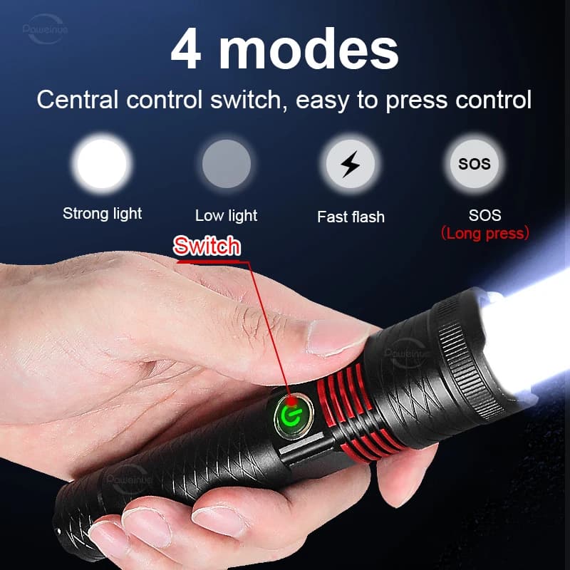 Lampe torche tactique LED Ultra puissante, Rechargeable, éclairage 2000M, haute puissance, lanterne 