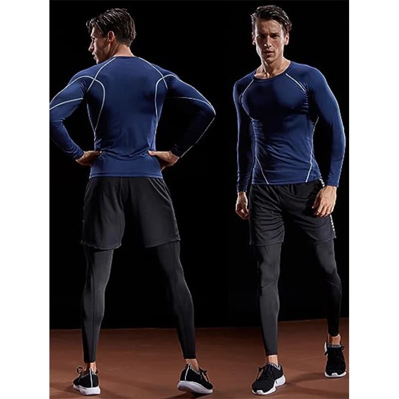 Compression à manches longues T-shirt hommes élastique entraînement T-shirt Gym Fitness collants d'e