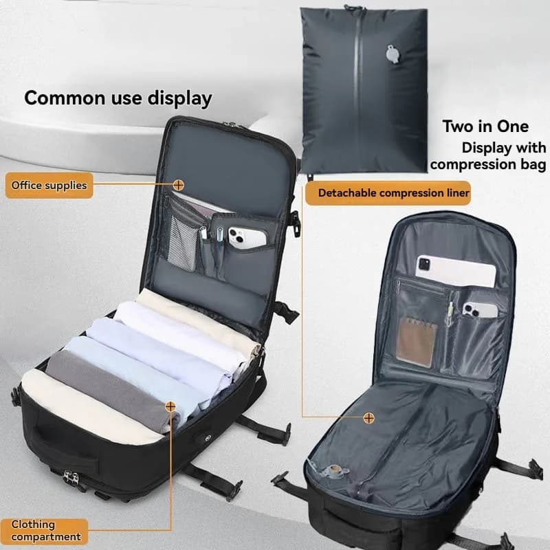 Sac à dos de voyage à pompe à air intégrée scellé sous vide, sac à dos de voyage extensible, équipé 