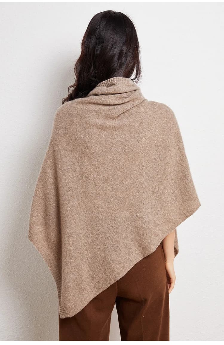 Poncho à col roulé en laine 100% pour femme, pull-over, châle tricoté, cape irrégulière, mode, doux 