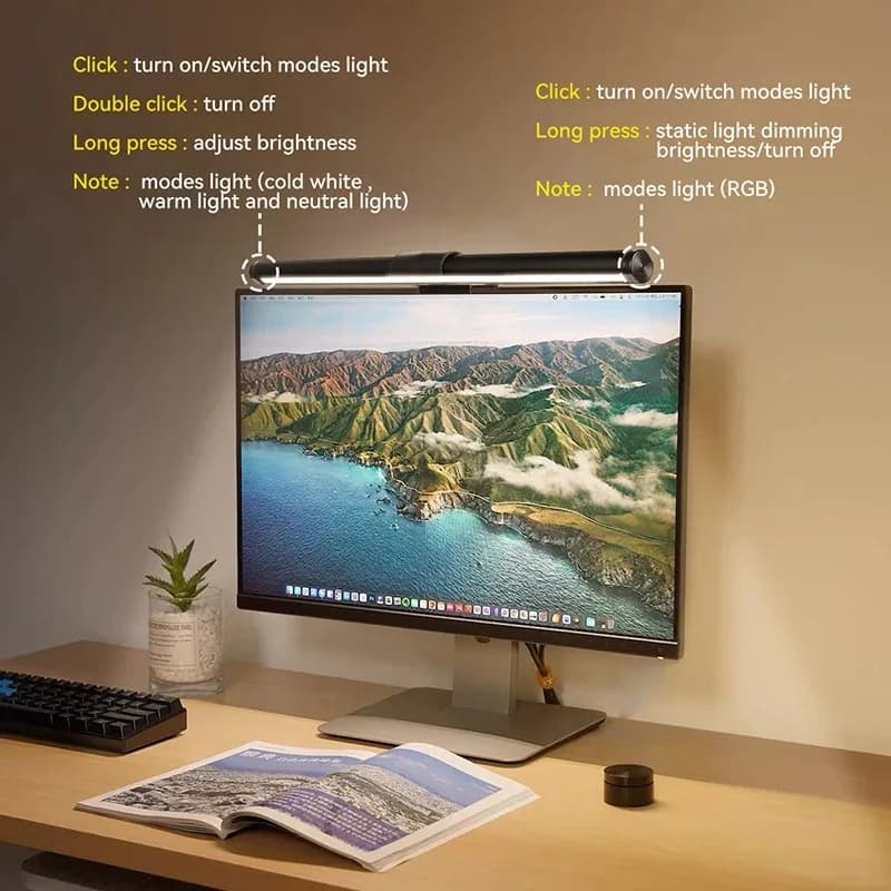 Lampes de bureau Led à gradation continue pour moniteur d'ordinateur, barre lumineuse de lecture USB
