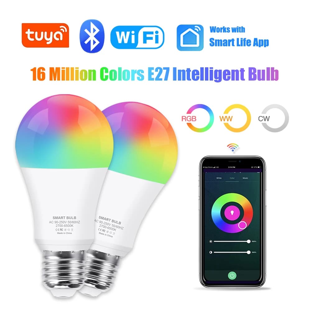 Tuya Wifi/Bluetooth ampoule intelligente E27 RGB Alexa lampe à LED ampoules intelligentes AC 85-265V