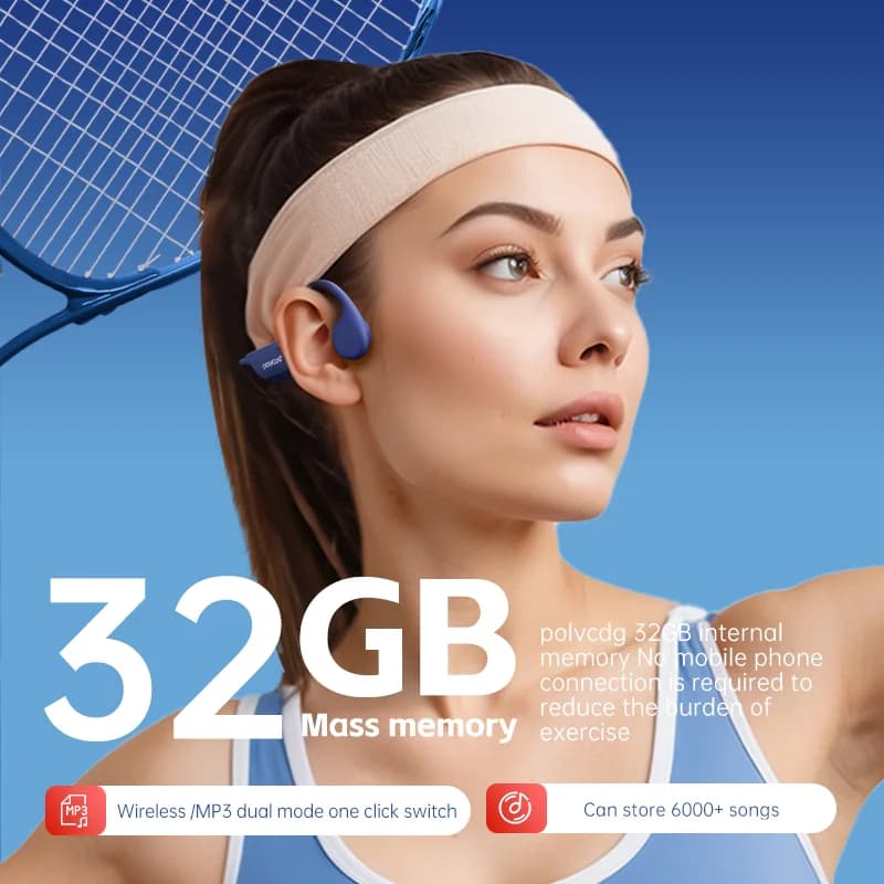 POLVCDG casque à Conduction osseuse IPX8 32GB Bluetooth 5.3 casque sans fil avec microphone étanche 