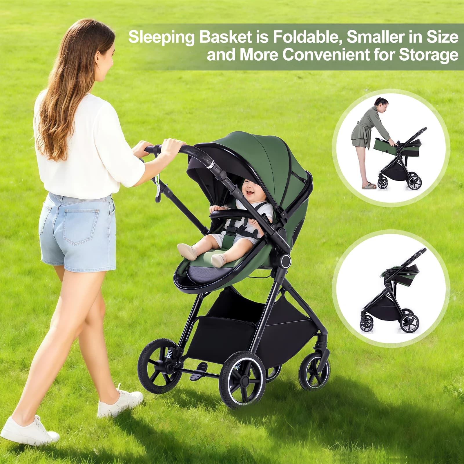 Poussette bébé luxueuse 3 en 1, portable, pliable, légère, pour nouveau-nés, convertible
