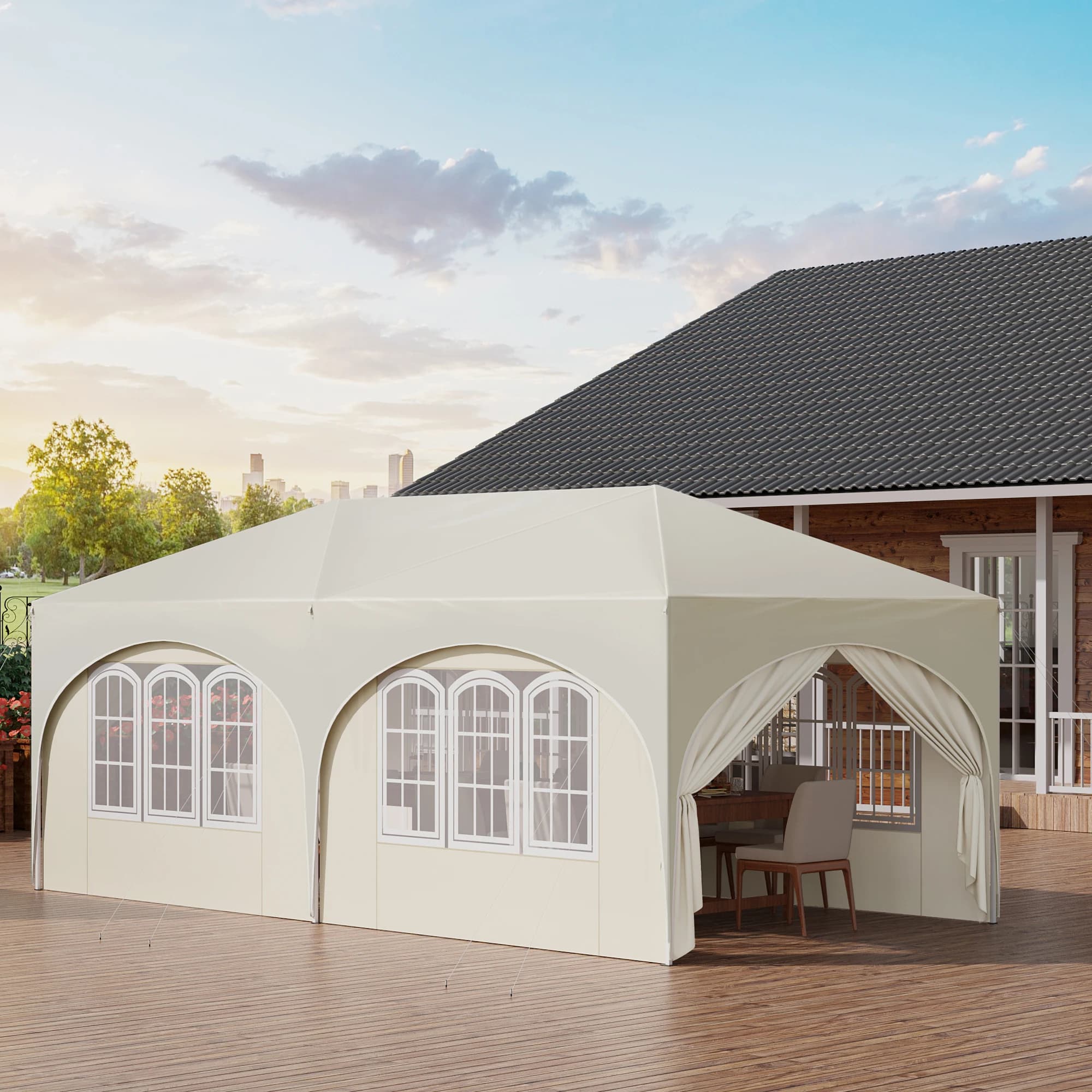 WOLTU Gazebo de pavillon pliant 3x6m auvent de jardin avec 6 parois latérales hauteur réglable tente