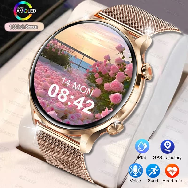 2025 nouvelle dame mode montre intelligente femmes AMOLED HD écran GPS fréquence cardiaque Bluetooth