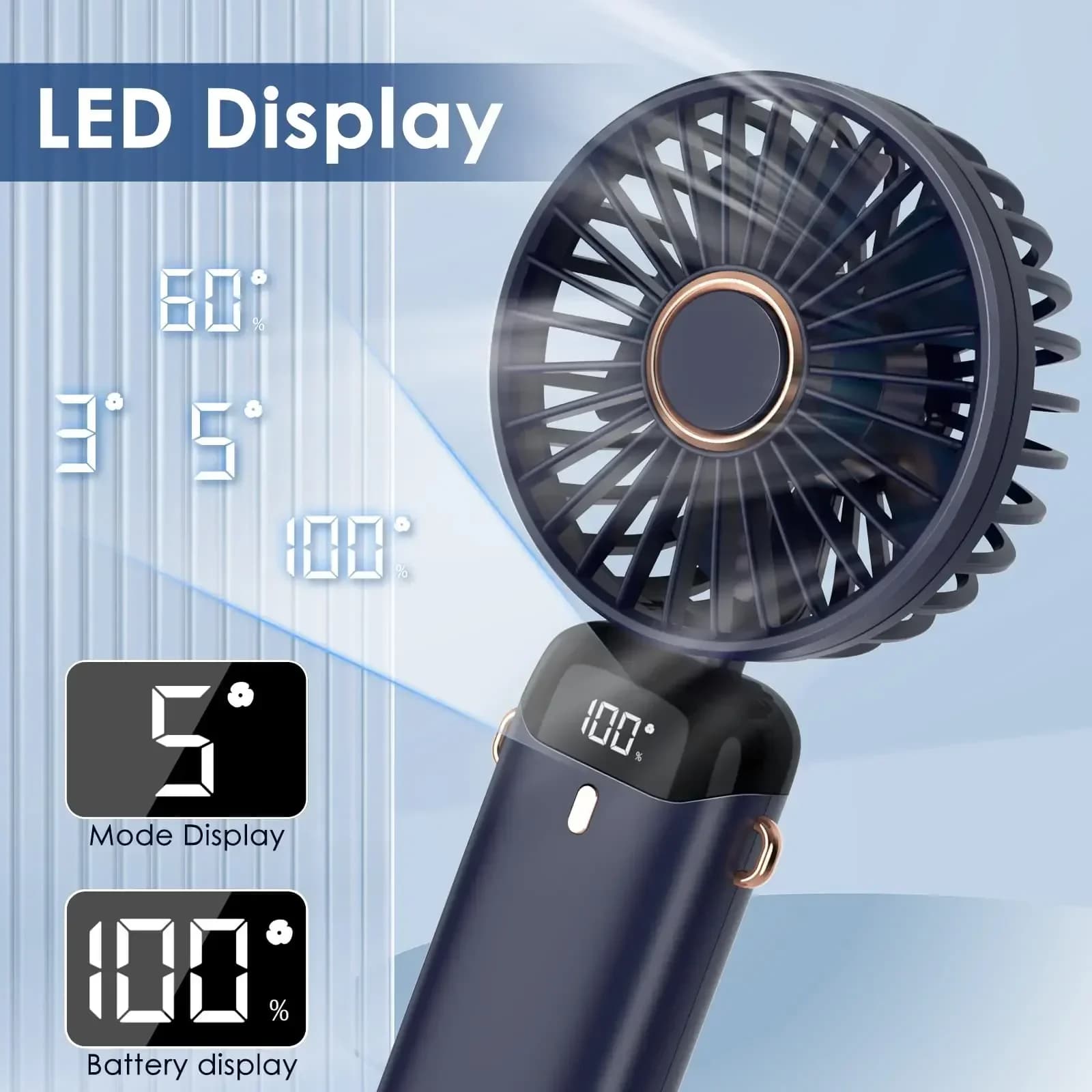 5000mAh Mini ventilateur portatif sans fil USB Rechargeable Portable affichage numérique support pou