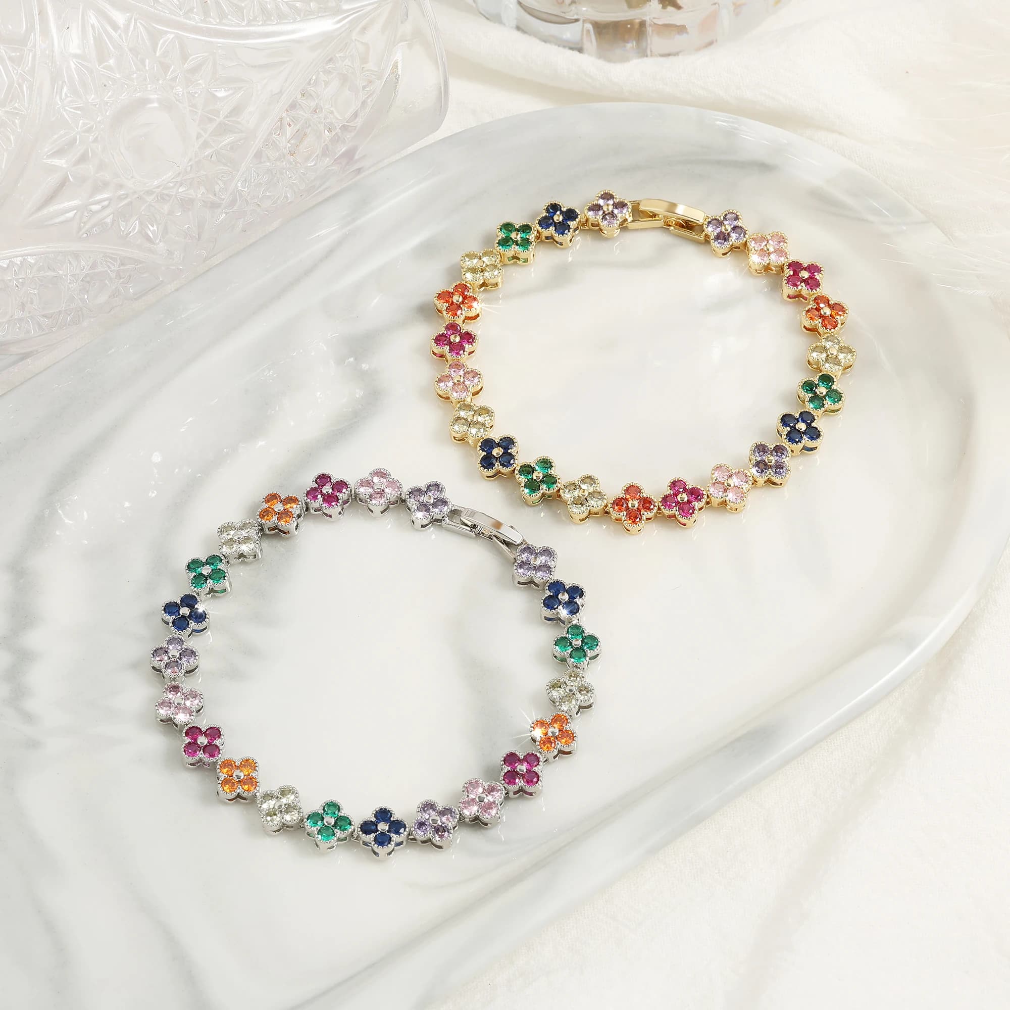 ZAKOL – bracelets coréens à fleurs en Zircon coloré aléatoire pour femmes, bijoux Dopamine pour fill