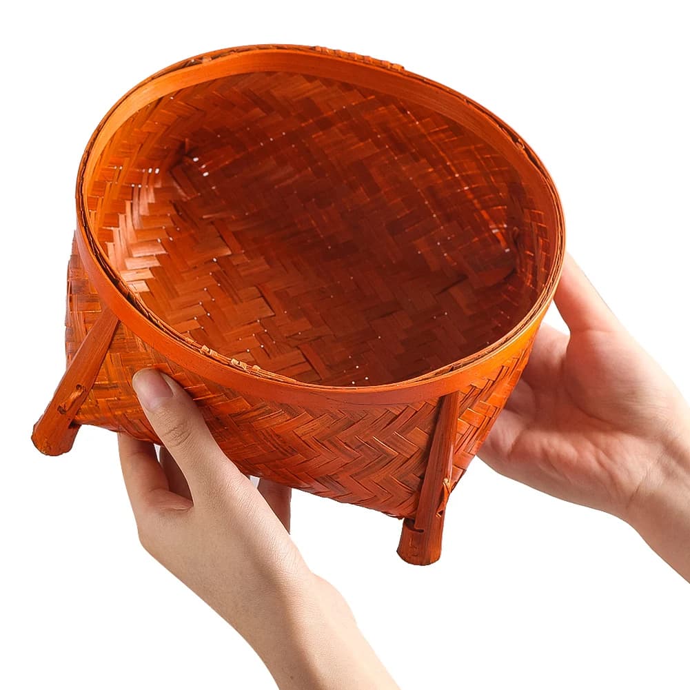 Panier de fruits tissé en bambou fait à la main, Vintage, avec un Design rond creux pour le rangemen