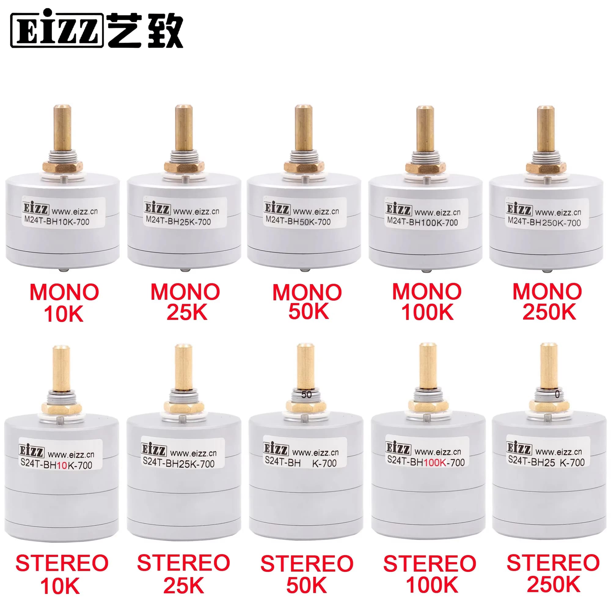 EIZZ-Potentiomètre de Volume Mono Stéréo Haut de Gamme, 10K, 25K, 50K, 100K, 250K, 24 Étapes, Atténu