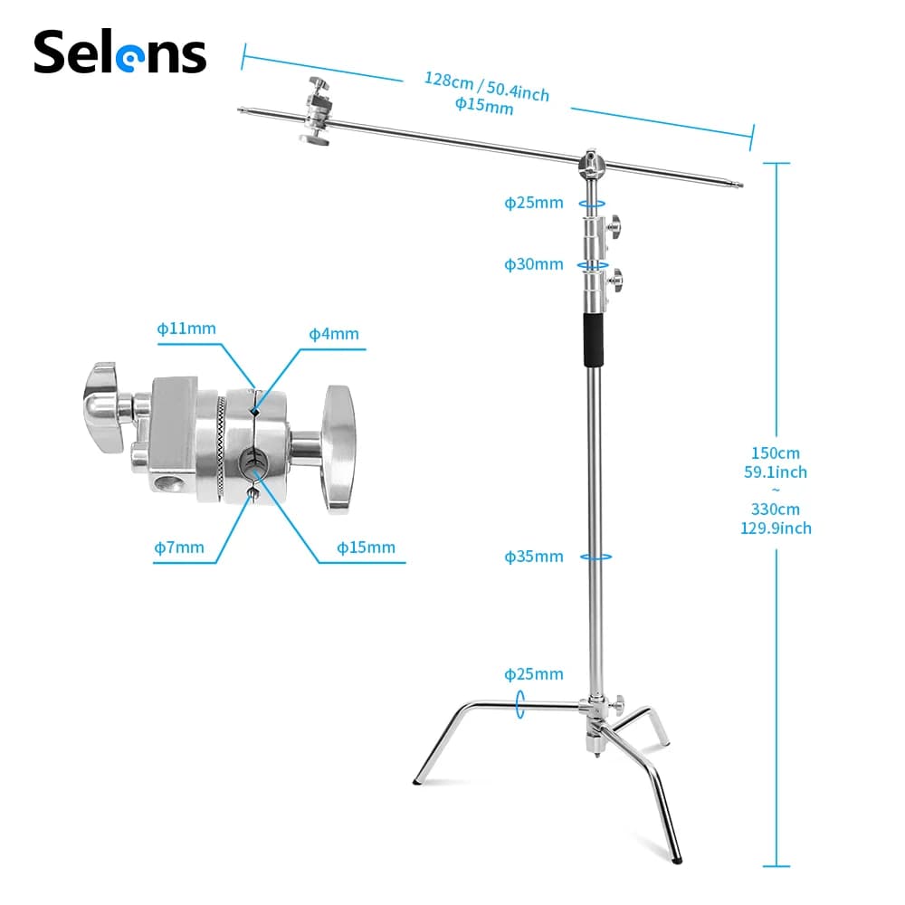 Selens 330 cm support en C rotatif anti-dérapant en acier inoxydable support de lumière toile de fon