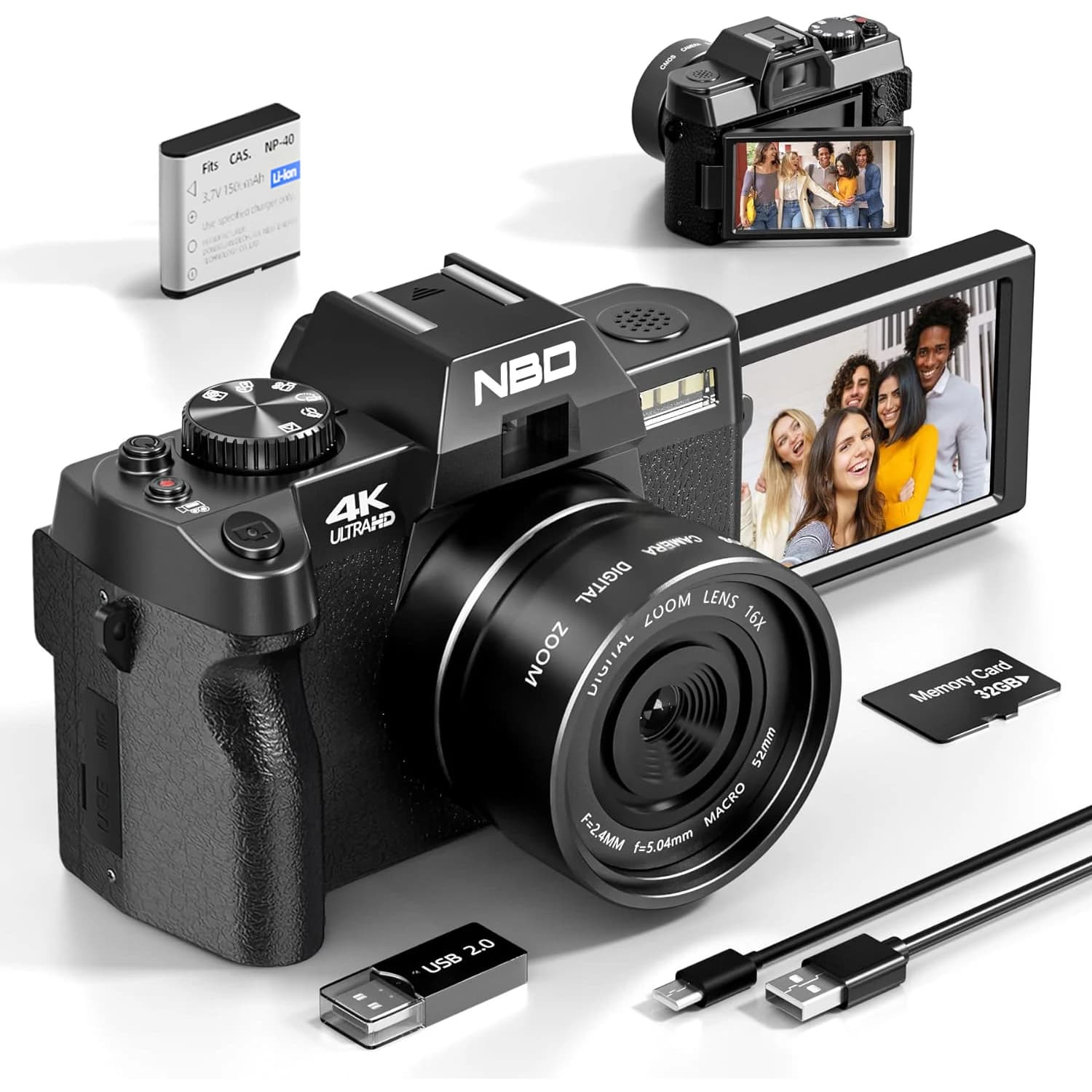 Appareil photo numérique NBD S100F 48MP et caméra vidéo/Vlog 4K avec WiFi, autofocus, idéal pour les