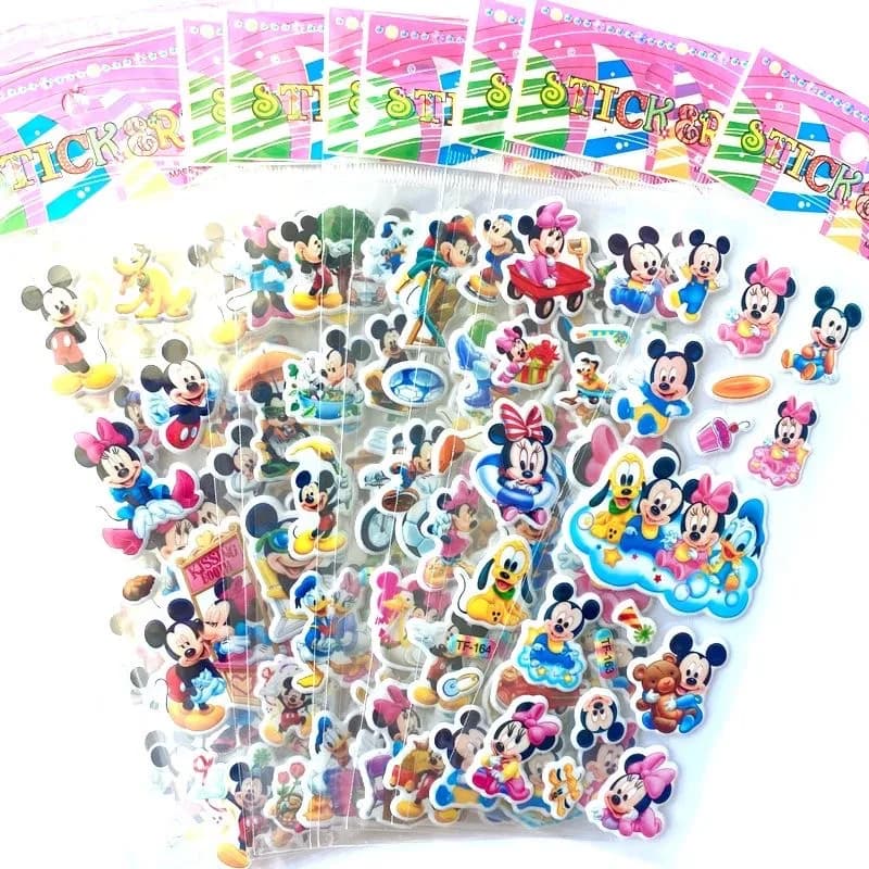 Autocollants de jouets Mickey Mouse Minnie 3D, 6/12 pièces, dessin animé pour enfants, pâte à bulles