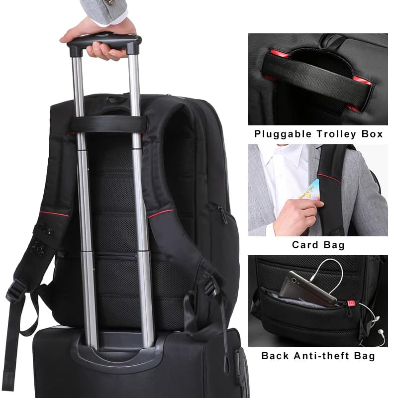 Kingsons hommes sacs à dos 15 ''17'' sac à dos pour ordinateur portable USB chargeur sac antivol sac
