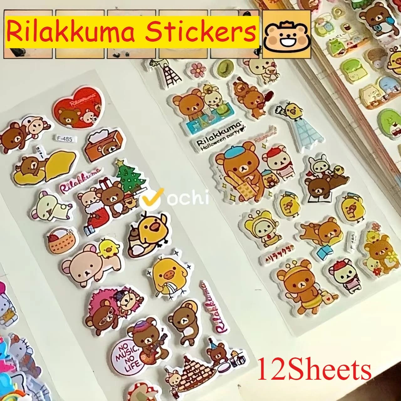 12 feuilles dessin animé Rilakkuma bulle autocollants Kawaii Anime tridimensionnel 3D gonflé en vrac