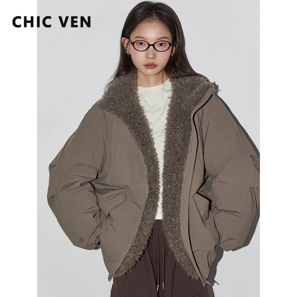 CHIC VEN femmes vers le bas manteaux ample décontracté 90 blanc canard doudoune en peluche épissure 