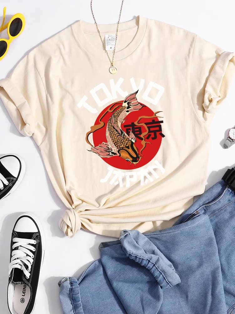 Tokyo Sun Carp, Japon Imprime Tshirt Mode Été T-shirt Rue Haute Qualité T-shirt Vêtements Respirant 