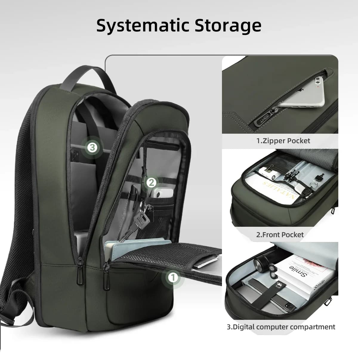HK – sac à dos d'affaires extensible pour hommes, léger, pour ordinateur portable de 15.6 pouces, av