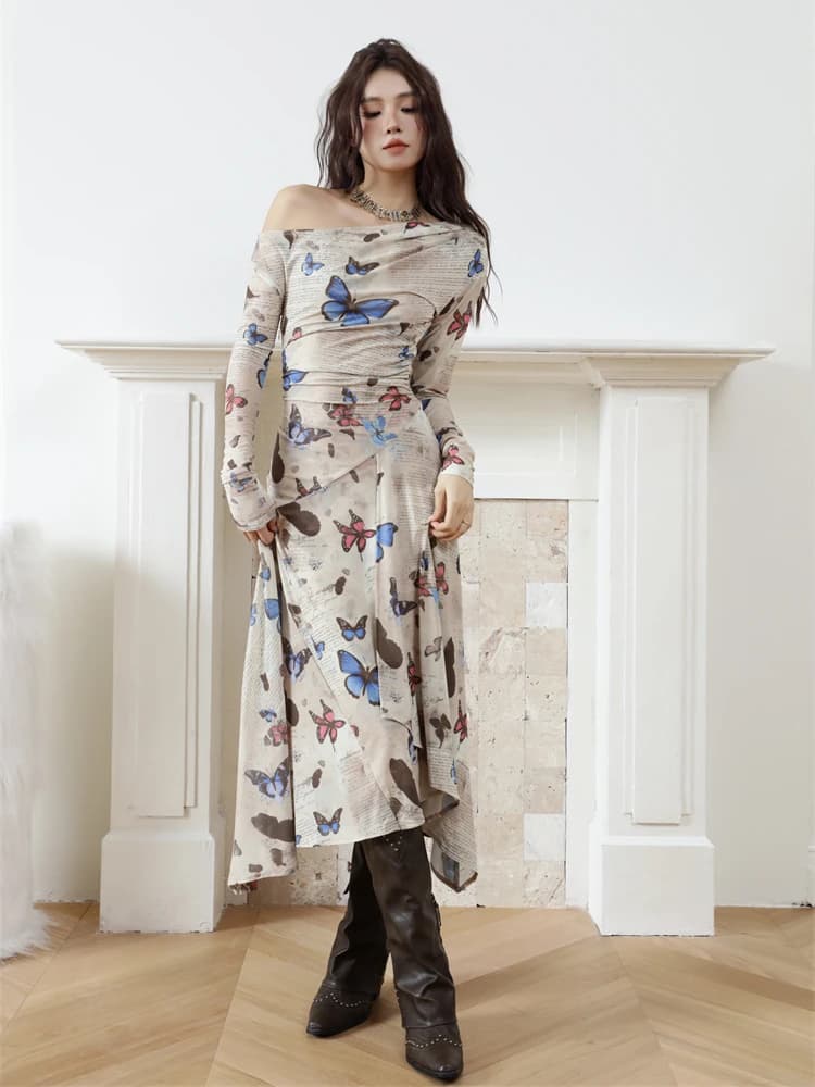 Contest ERART-Robe mi-longue en maille avec lettre papillon pour femme, imprimé Off The Initiated, m