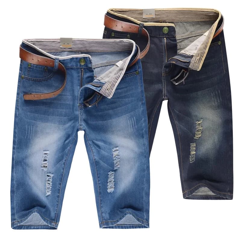 29-40 nouvel été hommes personnalisé lavable pantalon en Denim perforé grand pantalon moyen décontra