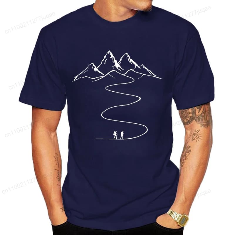 Montagnes chemin randonnée sentier courbes imprimé T-Shirt vêtements graphiques t-shirts hommes femm