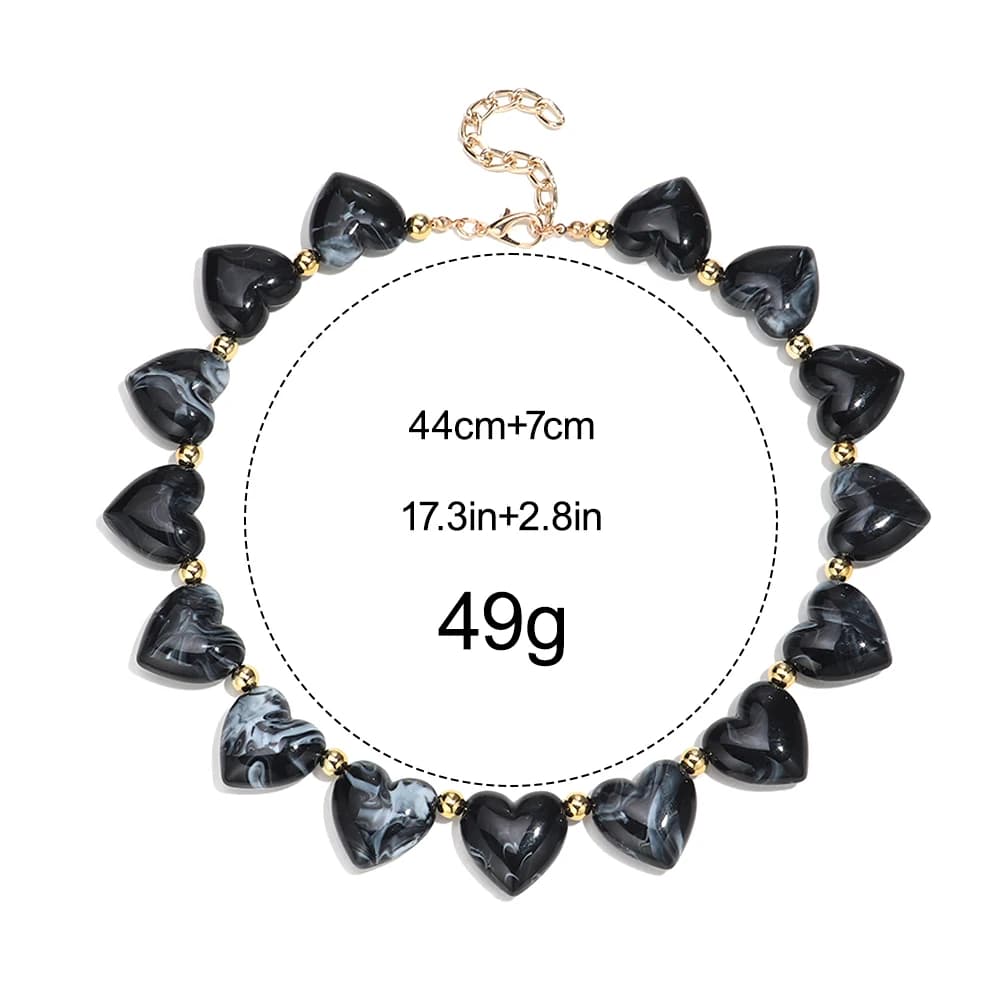 Collier ras du cou en perles de cœur en acrylique pour femmes, mignon, en résine géométrique en form