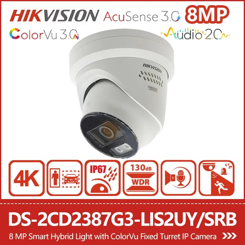 Caméra de sécurité Hikvision 8MP 4K à double éclairage ColorVu3.0 AcuSense3.0 DS-2CD2387G3-LIS2UY/SR