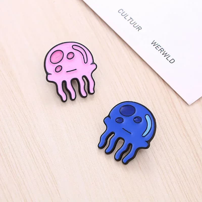 Badges métalliques de méduse Kawaii, bleu rose, broches d'animaux de dessin animé, sac de vêtements 