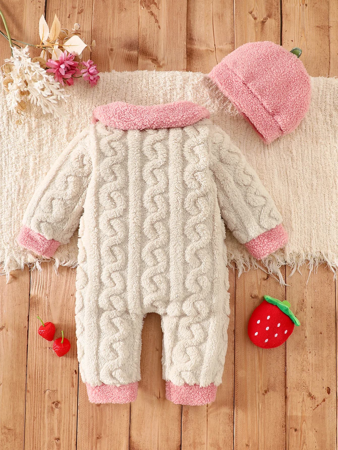 Ensemble barboteuse bébé en polaire épaisse double face avec col en peluche, barboteuse tricotée à m