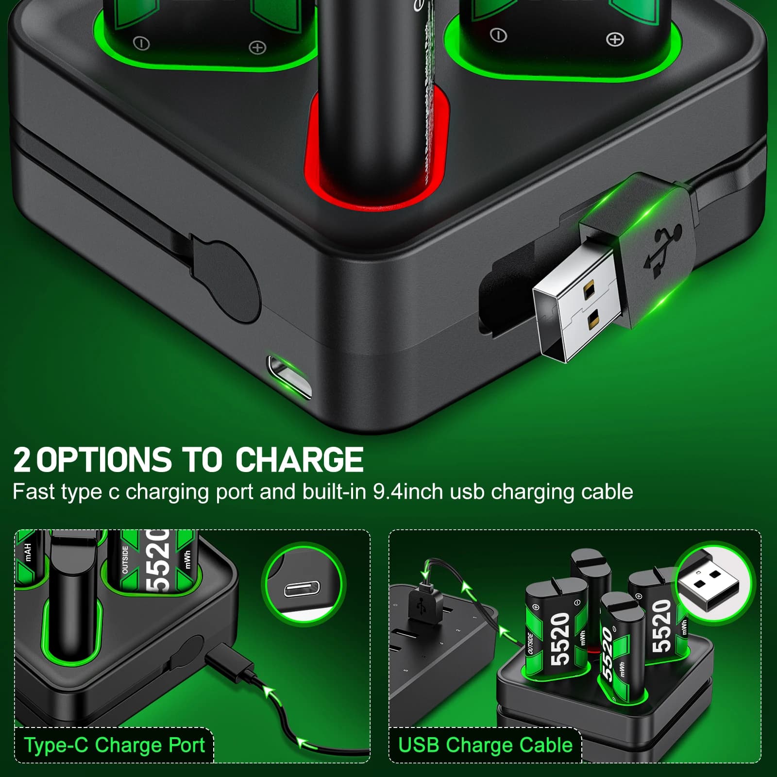Station de recharge pour Xbox série X/Xbox série S 4, Pack de Batteries pour Xbox One X/Xbox One S/X