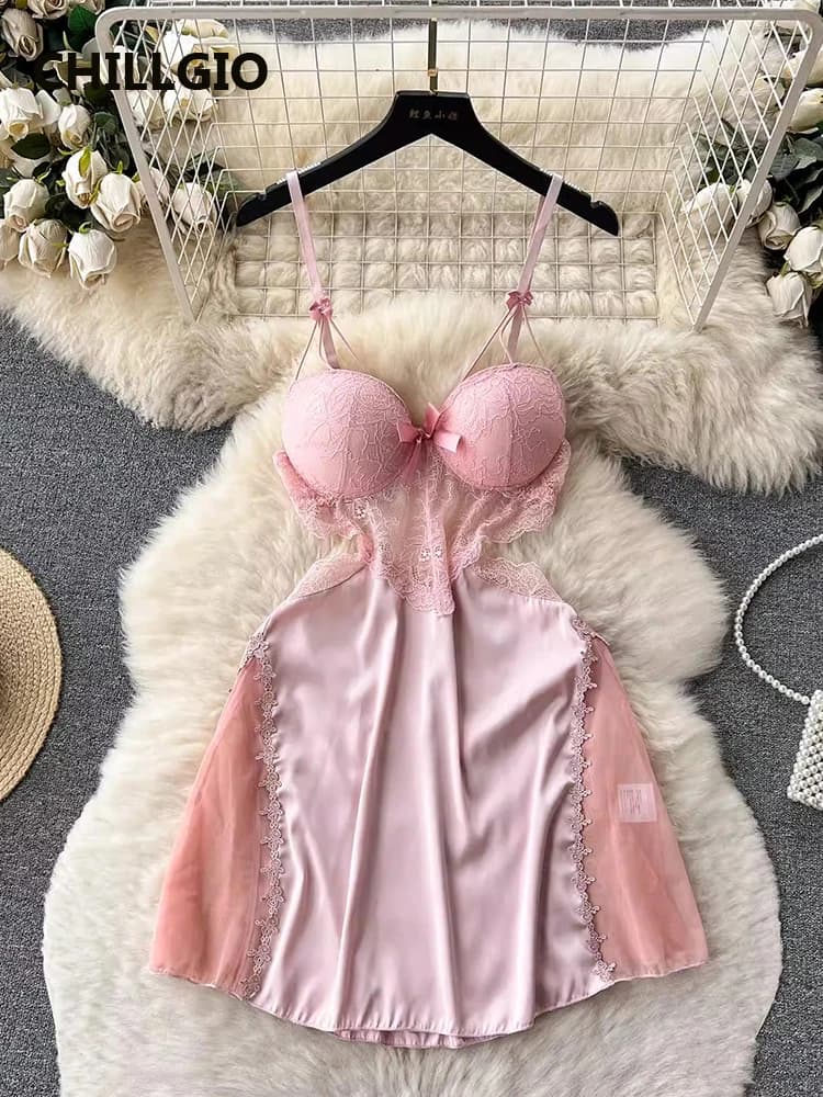 CHILLGIO femmes Sexy dentelle florale Spaghetti sangle robe d'été mode dos nu une ligne été Transpar