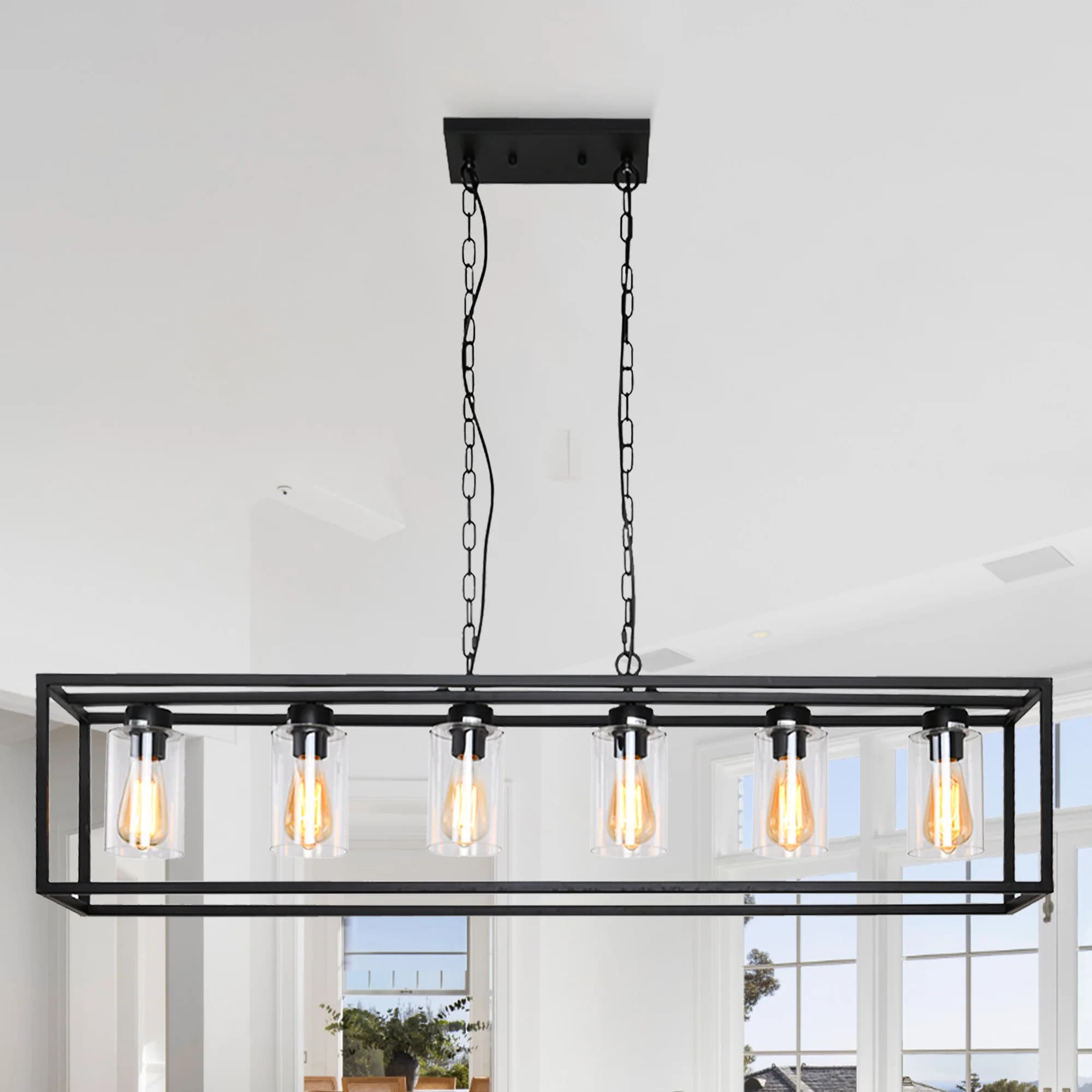 Lustres rectangulaires avec abat-jour en verre, luminaires de salle à manger, îlot de cuisine, lampe