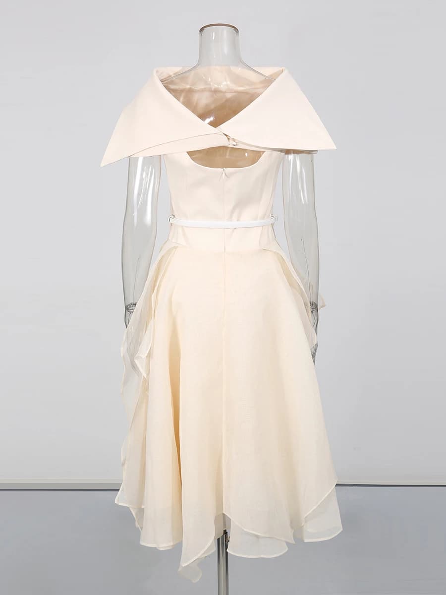 CHICEVER Ensemble deux pièces irrégulier uni pour femme, col châle à revers, sans manches, robe long