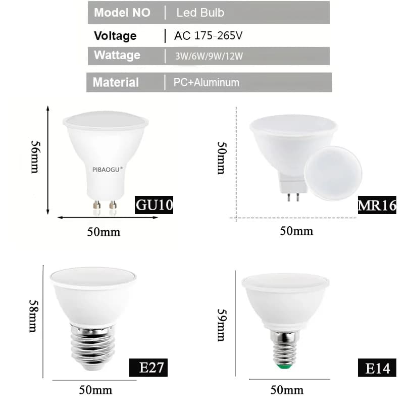 10 pièces GU10 E27 E14 MR16 GU5.3 Lampada LED ampoule 3W 6W 9W 12W 220V Bombillas lampe à LED projec