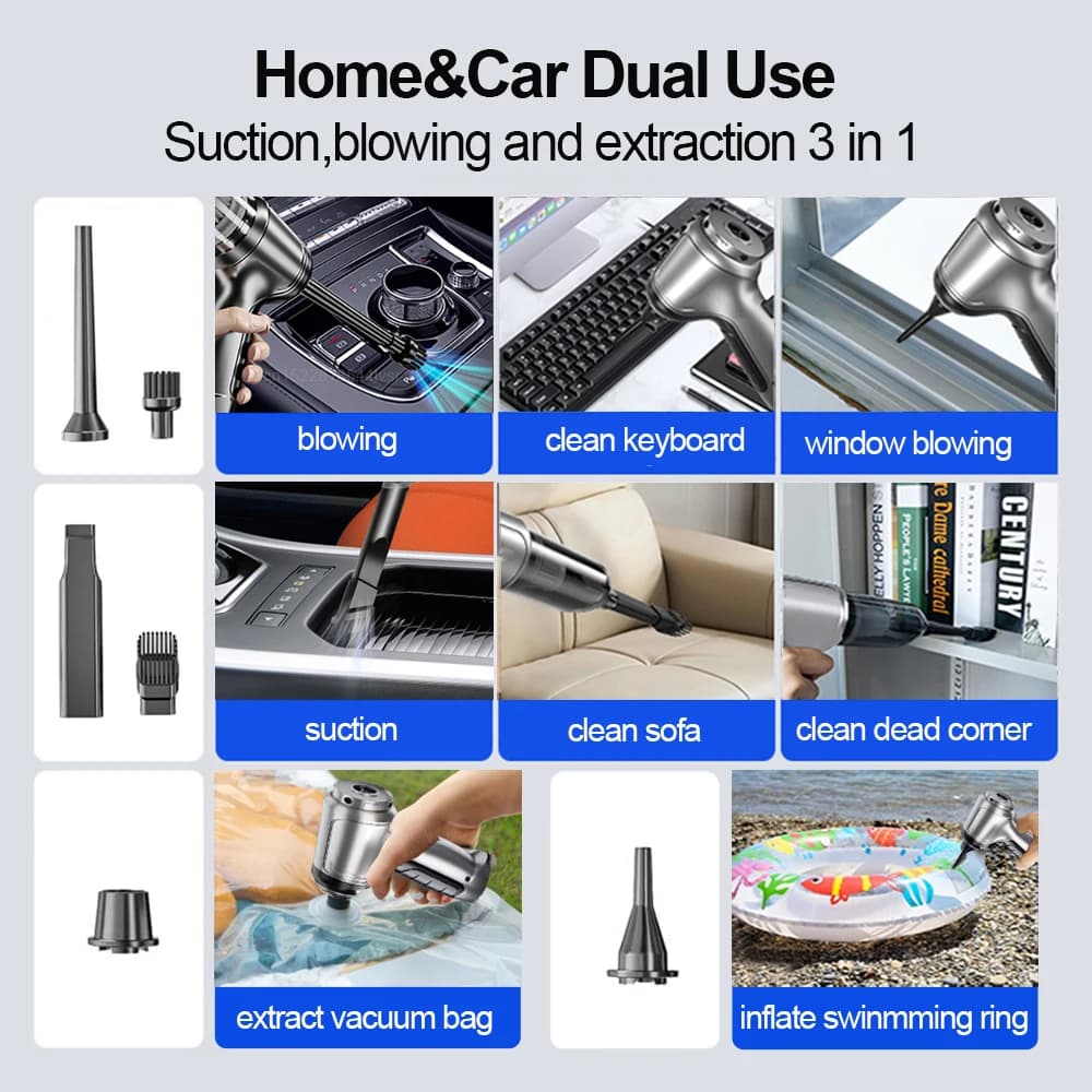 Aspirateur de voiture sans fil Portable 95000PA haute puissance 2 en 1 Mini aspirateur à main souffl