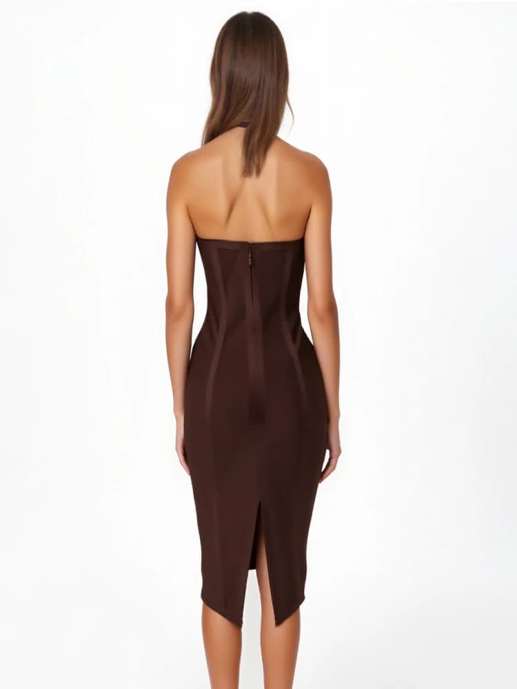Robe moulante mi-longue à col en V profond et dos nu, style bandage, sexy et tendance, pour femme, i
