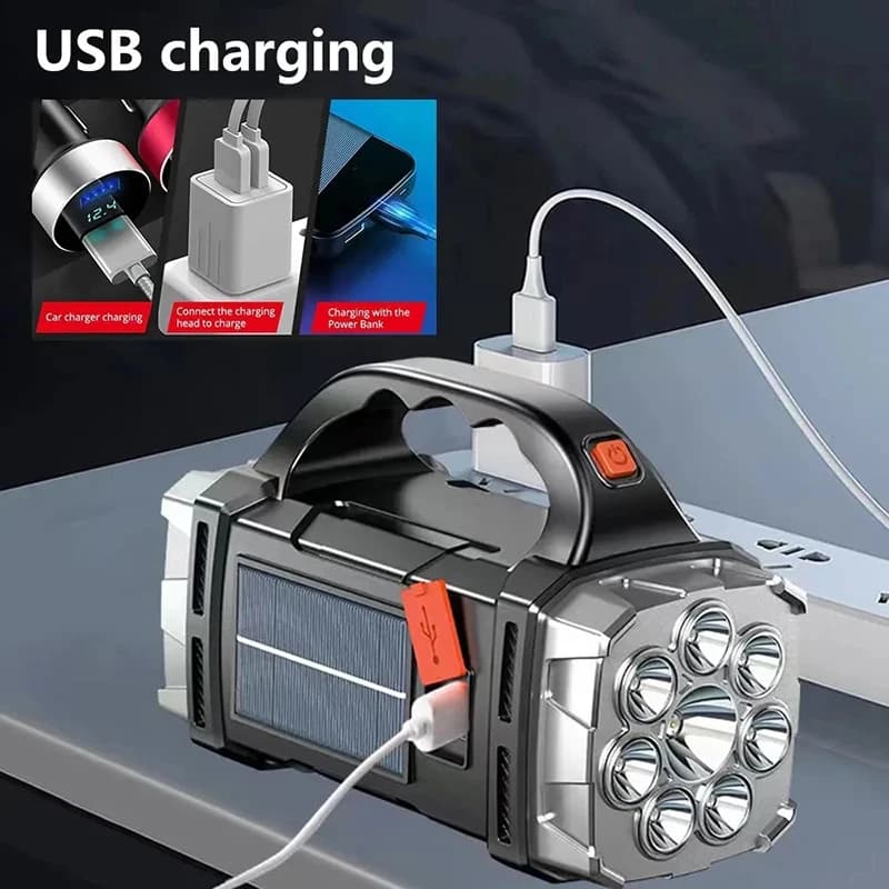 Lampe de poche LED solaire aste par USB, lampe de travail COB, charge à 4 vitesses, lampe de camping