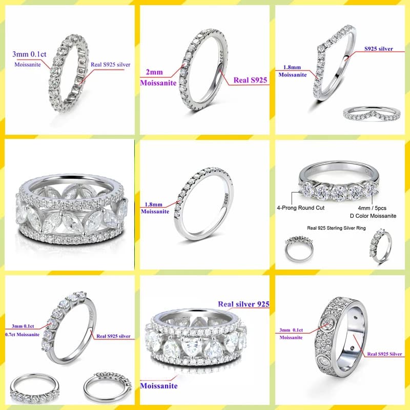 Bague de mariage en argent sterling 925 avec diamants Moissanite blancs ronds solides de 2 mm et 3 m