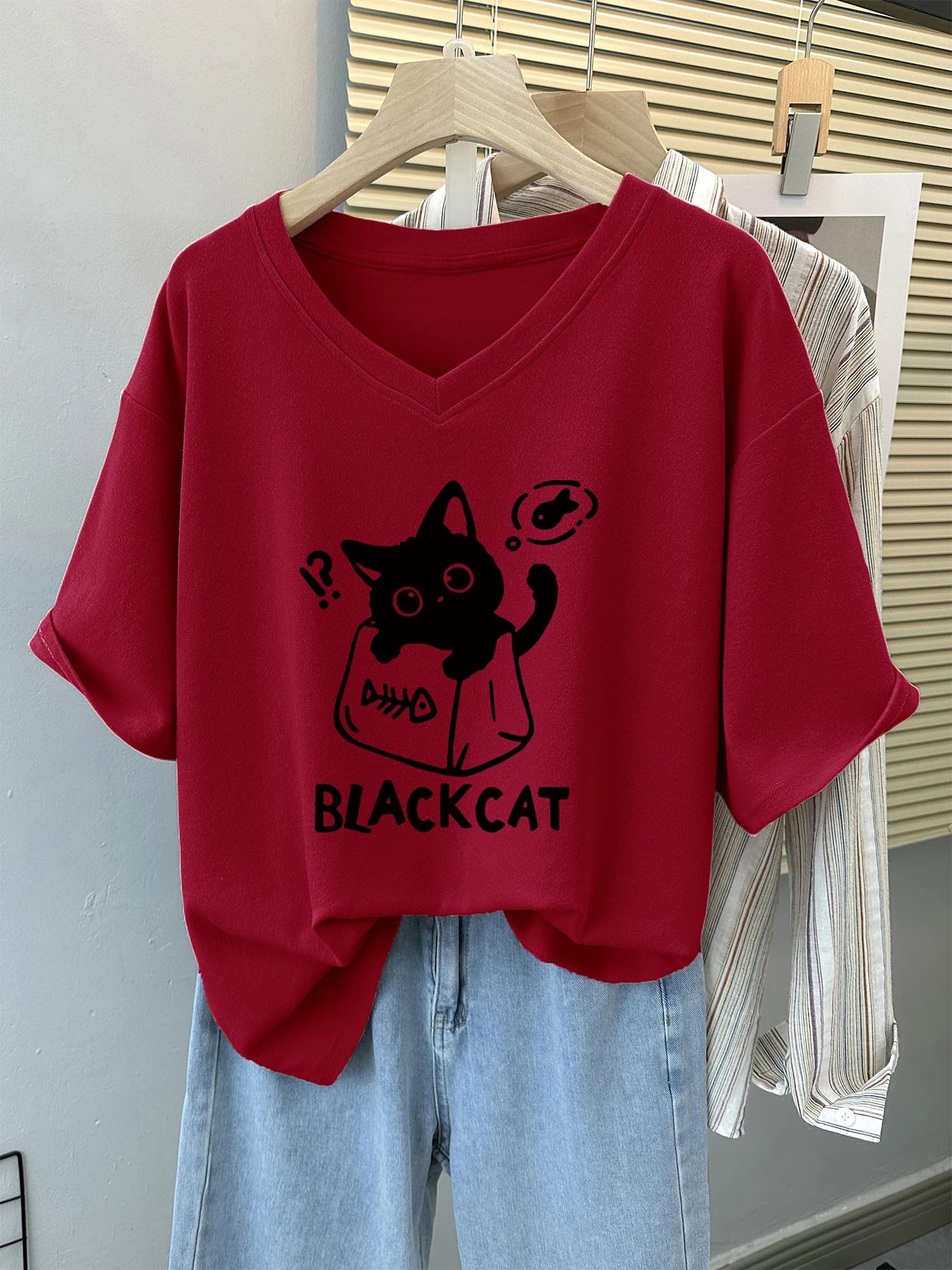 T-shirt manches courtes col rond femme, estival et en coton, avec chat, grande taille 6XL