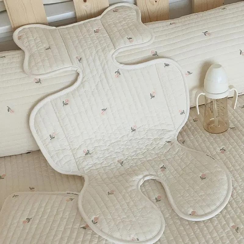 Coussin de siège de poussette pour bébé, ours lapin brodé, toutes saisons, matelas de chariot respir