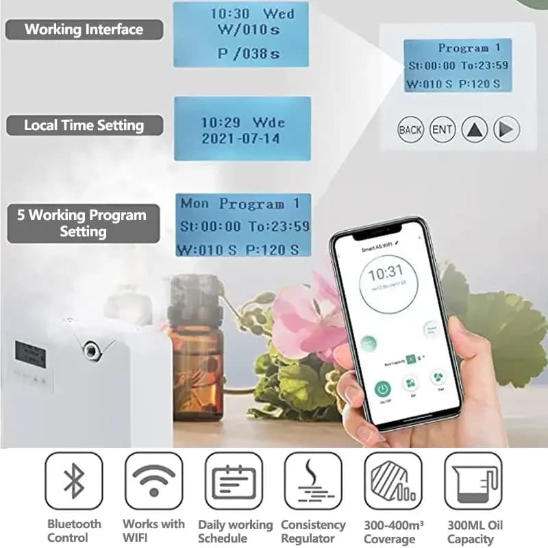 Diffuseur d'arôme sans eau 300ml, contrôle WIFI, diffuseur d'huile essentielle, fonction minuterie, 
