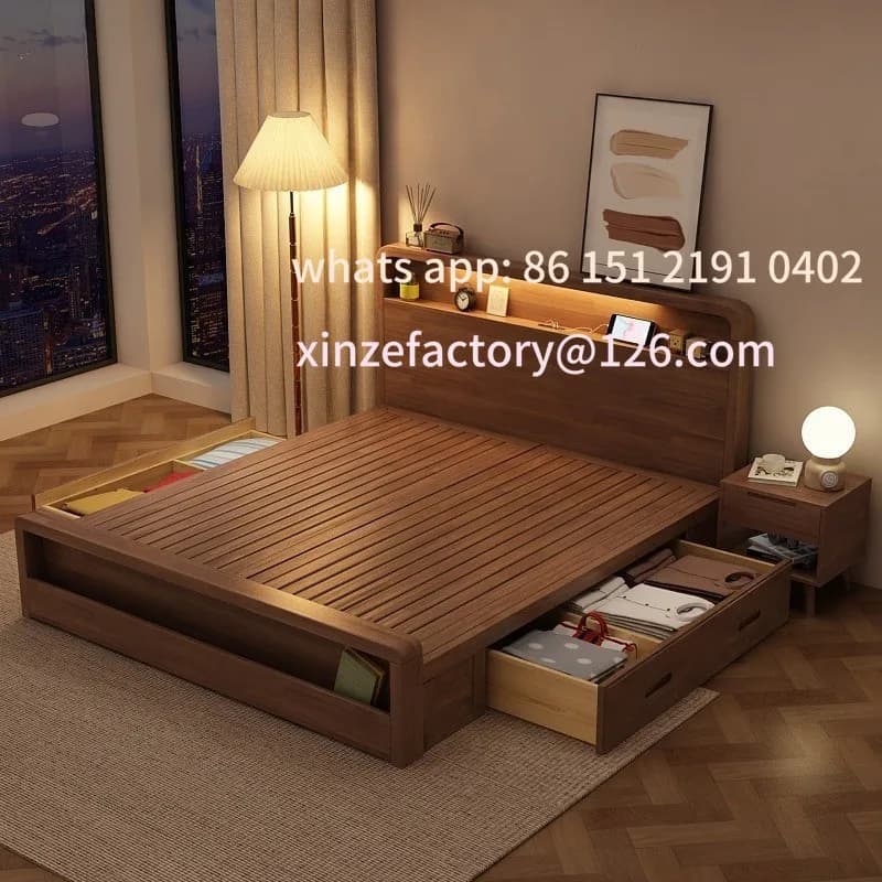 Lit nordique personnalisable en bois massif, moderne et minimaliste, 1.81.5 m1.35, chambre principal
