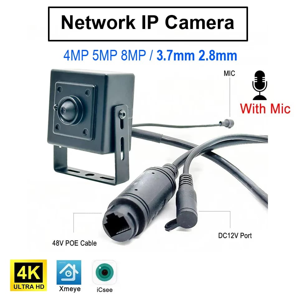 Caméra IP réseau à objectif pinhole 3,7 mm 2,8 mm 4MP 5MP 8MP IPC avec micro audio pour NVR PC APP T