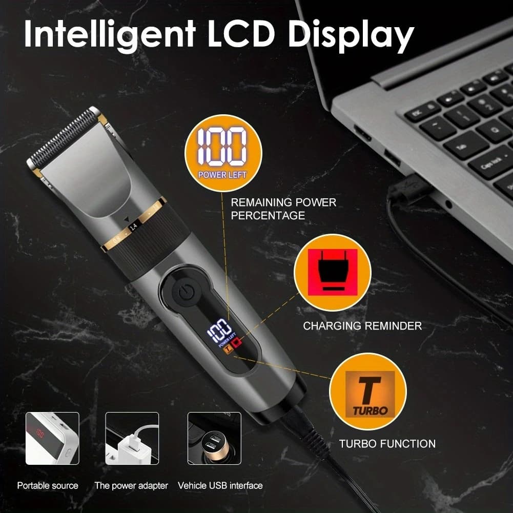 Tondeuse à cheveux professionnelle avec lame en céramique, affichage LED, machine à couper les cheve