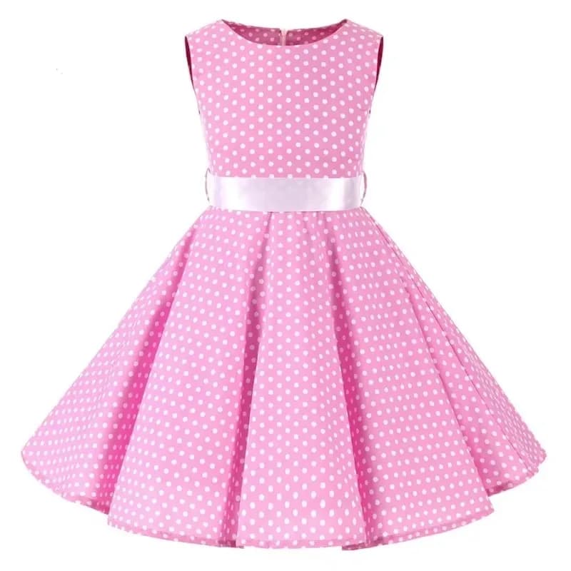 Robe trapèze Vintage à pois pour enfants des années 1950, robe mi-longue à fleurs, en coton, robe d'