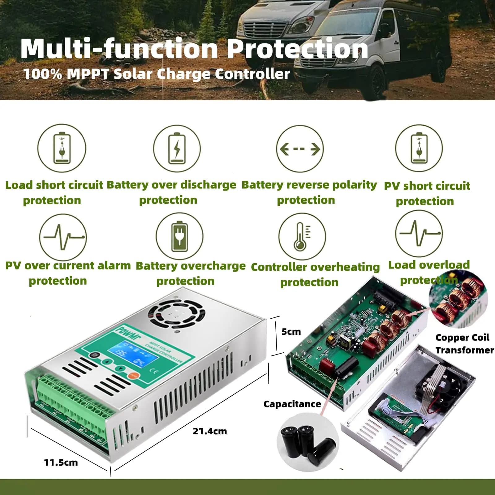 PowMr MPPT 60A contrôleur de Charge solaire décharge rétro-éclairage 12V 24V 36V 48V Auto pour panne